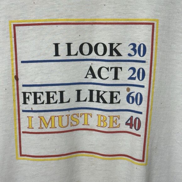 Vtg I look 30 I feel 60 I act 20 I must be 40 funny single stitch USA Men M GUC* - Picture 3 of 12